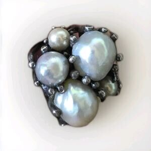 Vintage Baroque Pearl Sterling Silver Ring Ace Sputnik Siz 6.25 Blue Grey Pearls